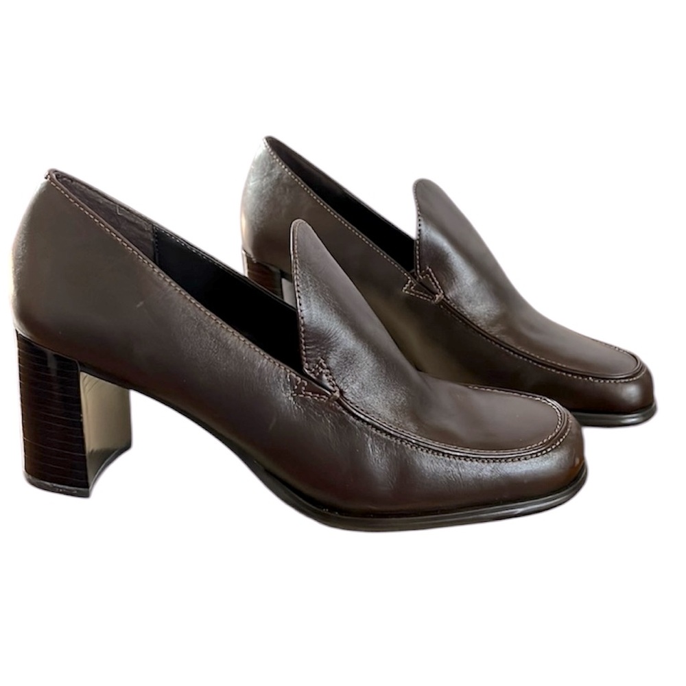 Vintage Apostrophe Tanner women’s leather loafers brown block heel shoes…